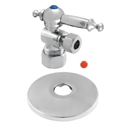 Kingston Brass CC53301TLK 5/8-Inch X 3/8-Inch OD Comp Quarter-Turn Angle Stop Valve with Flange, Polished Chrome CC53301TLK